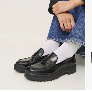 Reformation Glossy Black Chunky Loafers (Agathea Style)